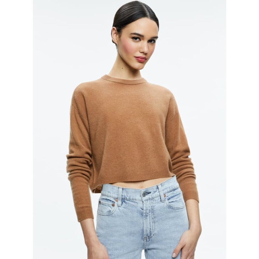 Alice + Olivia Brown Long-Sleeve Sweater Women’s Size L  Large Crew Neck